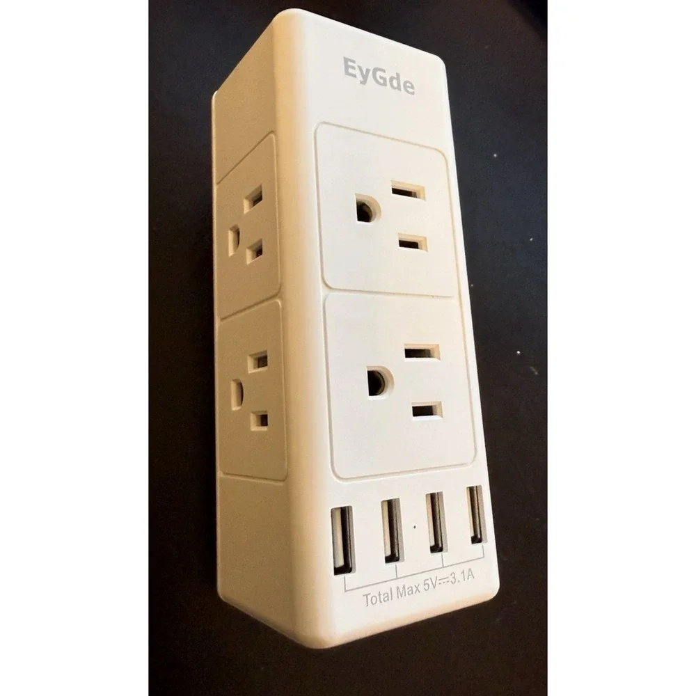 3 Prong Power Strip with Rotating Plug EyGde Multi Plug Outlet Extender - Whi...
